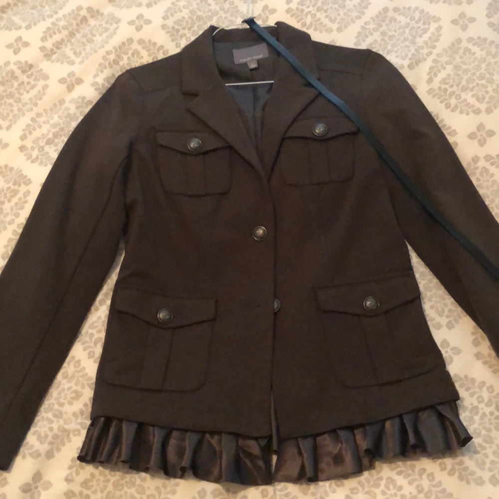 Tinley Road brown military blazer w ruffles, sz M
